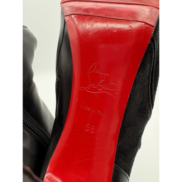 Christian Louboutin Black Leather & Suede Ankle Booties w/ Lace Up Detail EU 38 - Picture 10 of 11